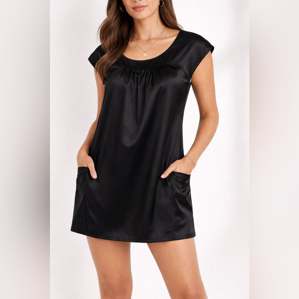 AQUA 100% Silk Pocket Dress M Black Sleeveless feminine goth indie sleaze